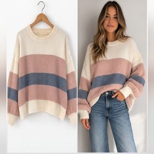Blues & Greys Oversized Wool Blend Colorblock Sweater